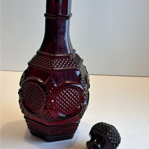 Vintage Avon ruby red glass wine decanter bottle with stopper